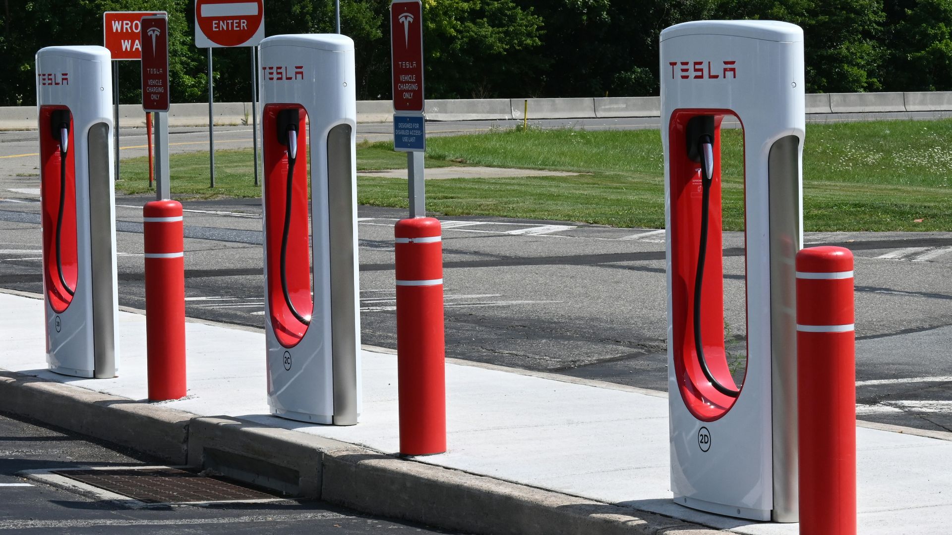 red and white gas station