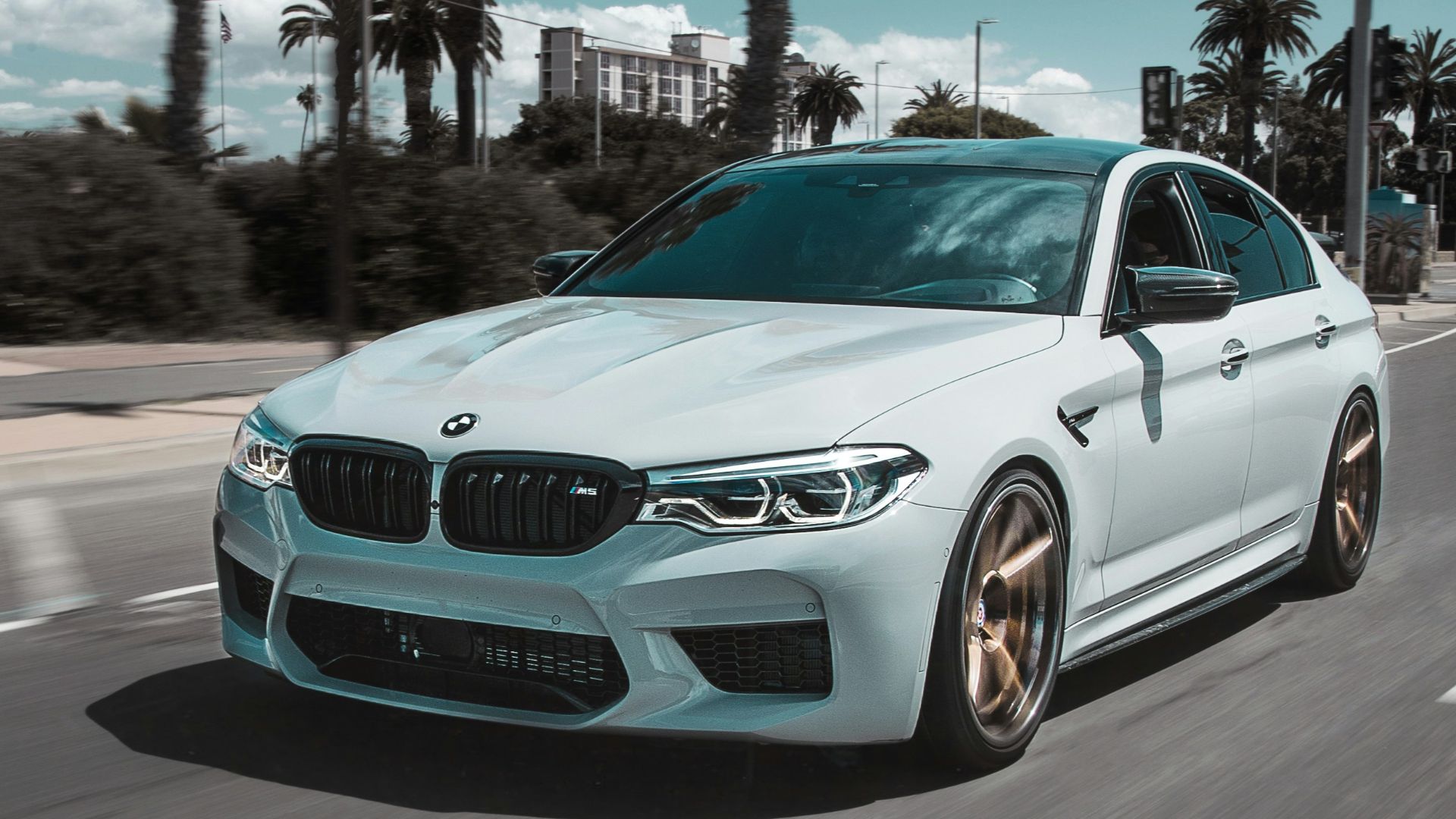 white BMW car on street