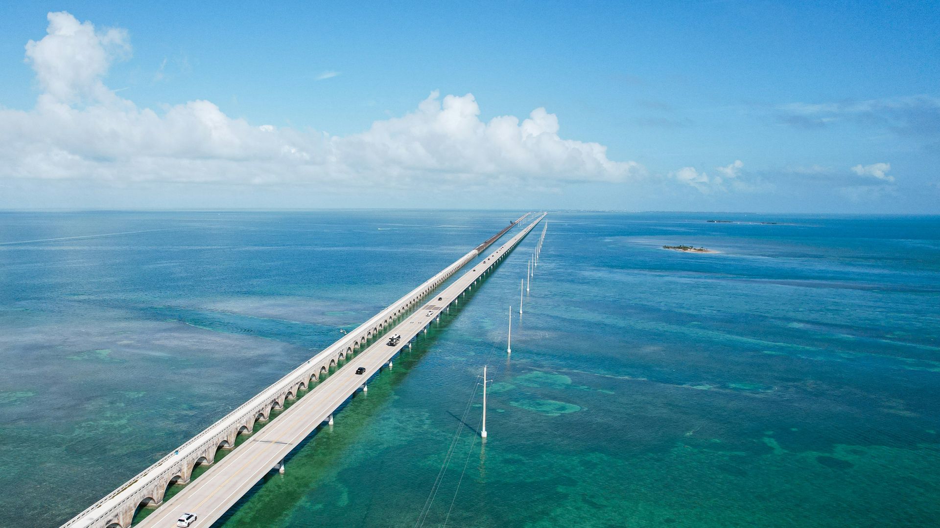 A long bridge over a large body of water