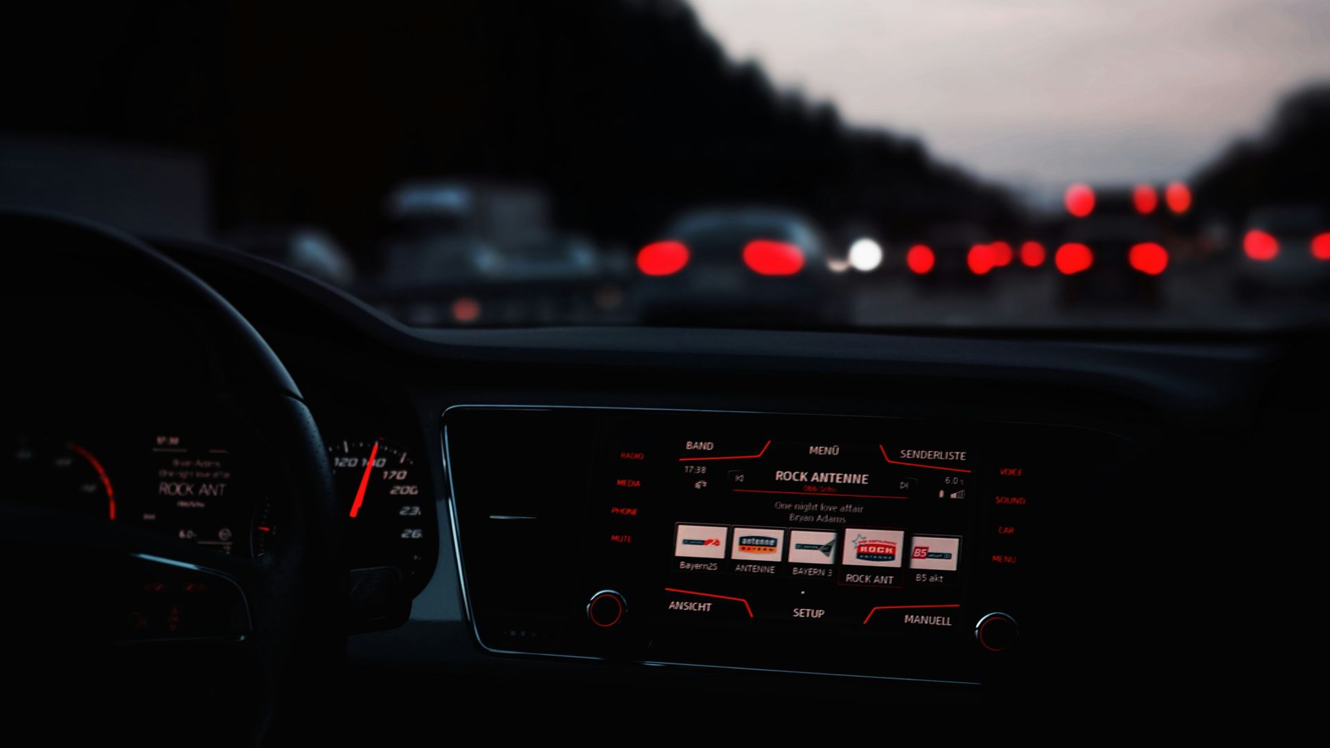 black car stereo turned on during daytime