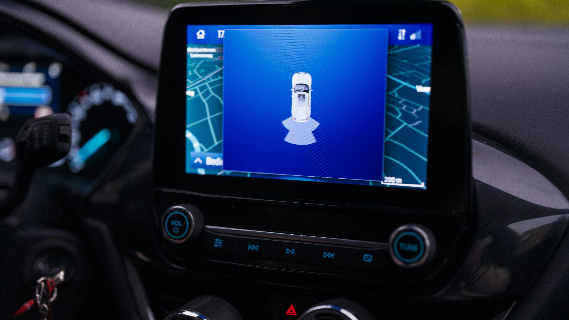 The dashboard of a car with a gps