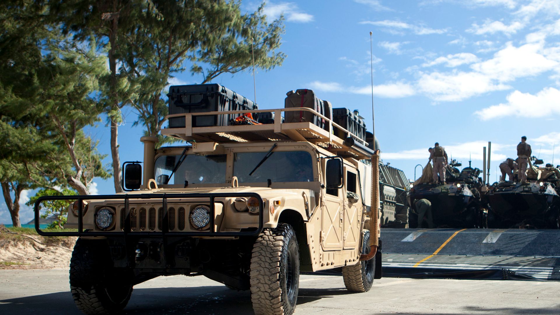 File:U.S. Marines with the 13th Marine Expeditionary Unit disembark a landing craft, air cushion in a high-mobility, multipurpose wheeled vehicle at Marine Corps Training Area Bellows during a simulated amphibious 130830-M-BN443-005.jpg