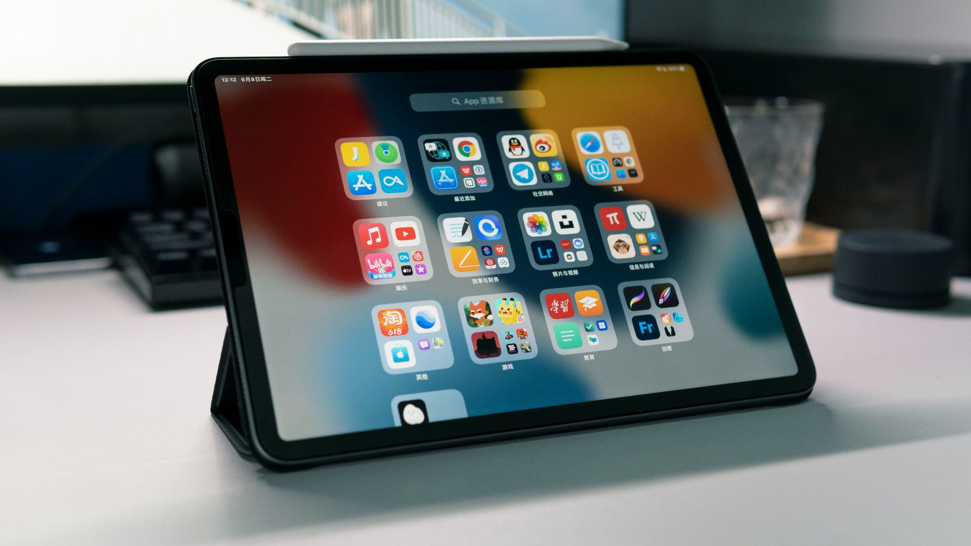 a tablet computer sitting on top of a table
