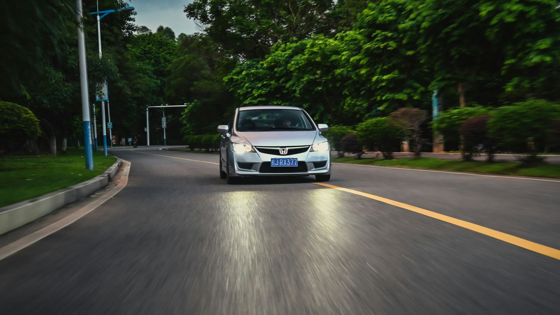 a car driving down a road