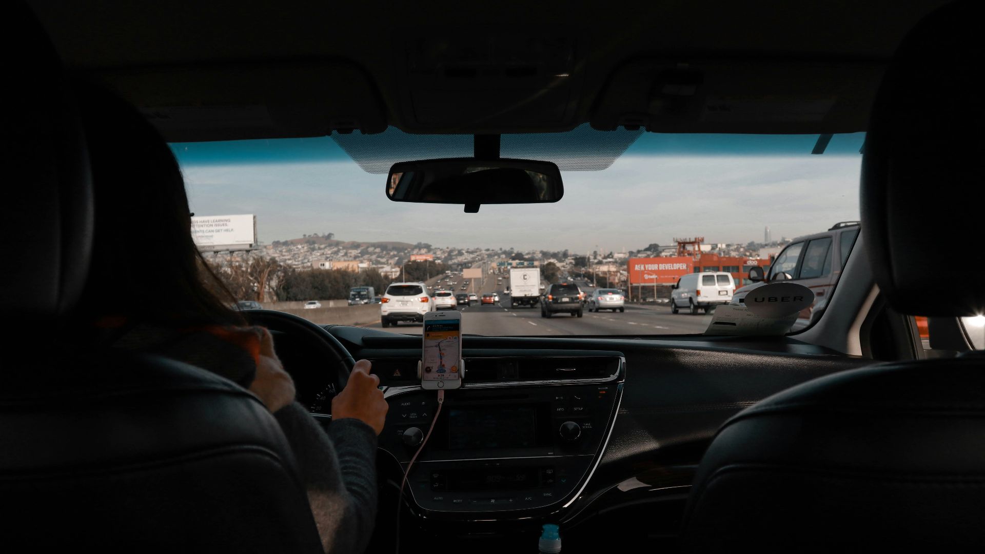woman driving the car