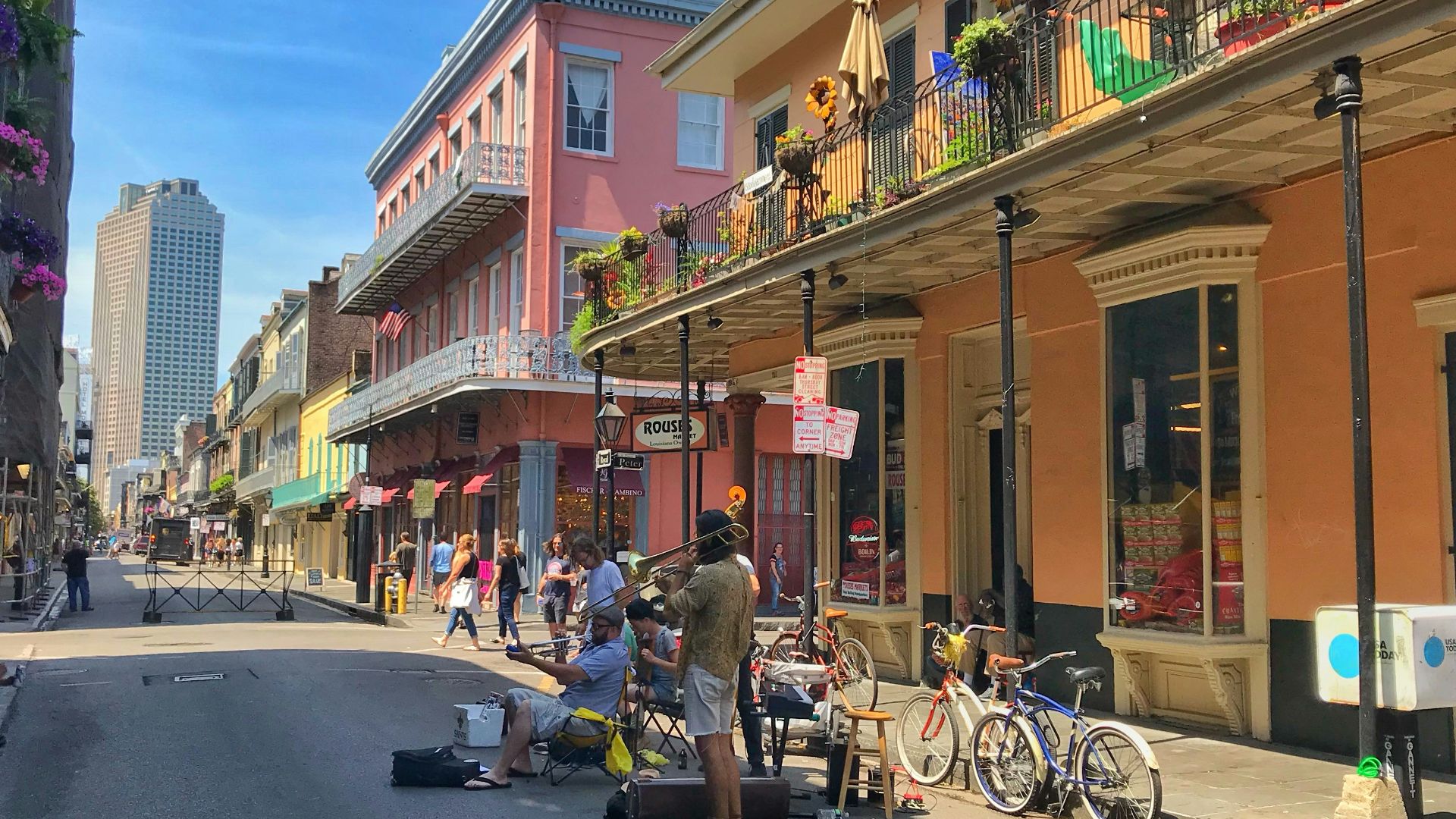 road with people and house