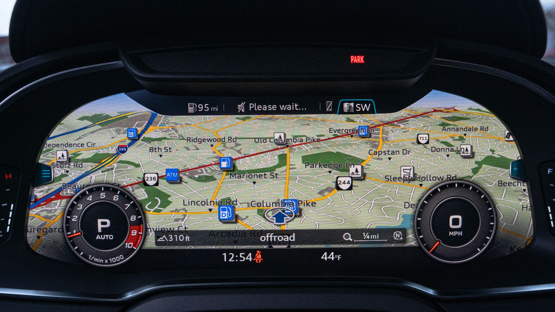 the dashboard of a car with a map on it
