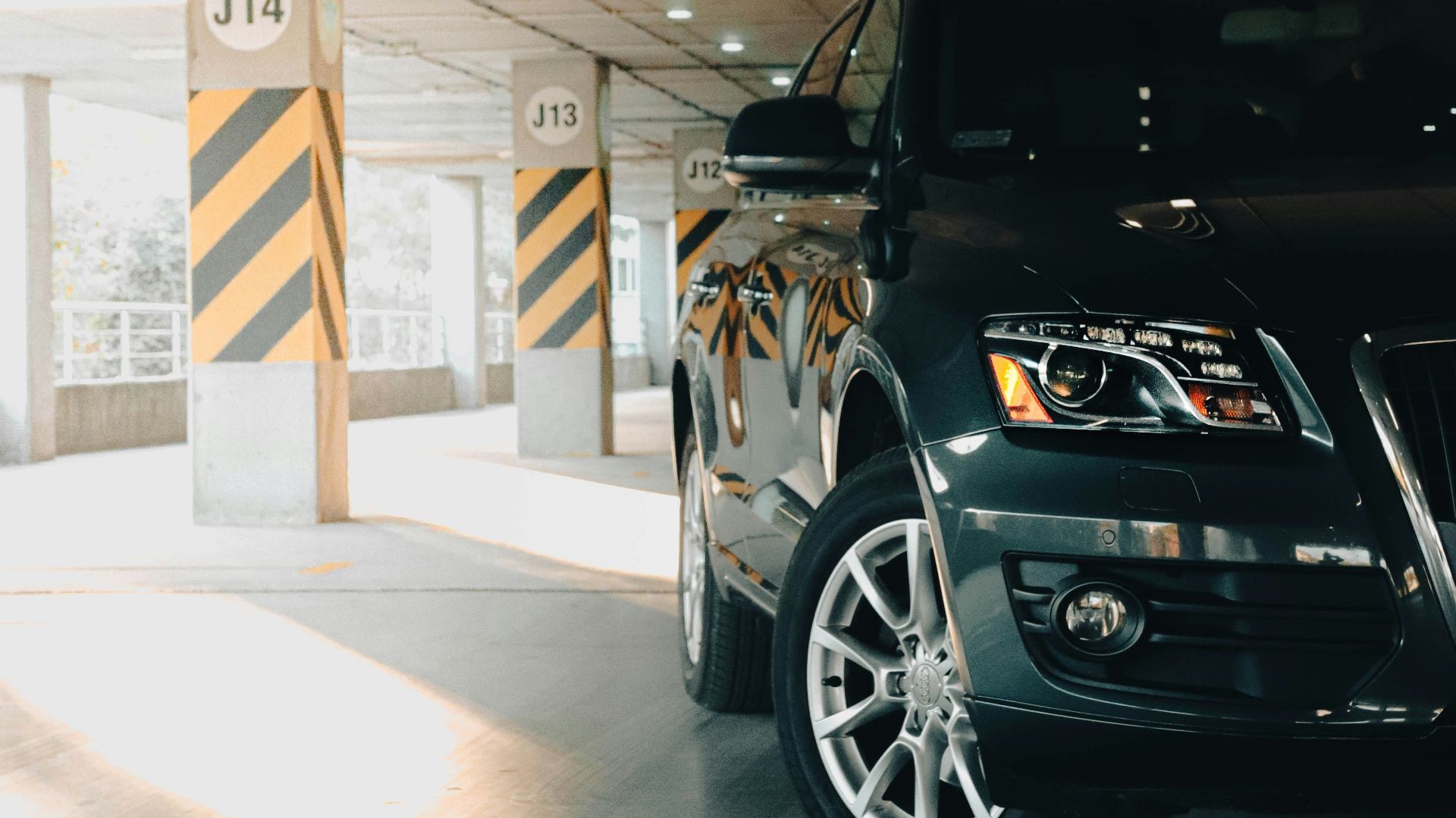 a car parked in a garage