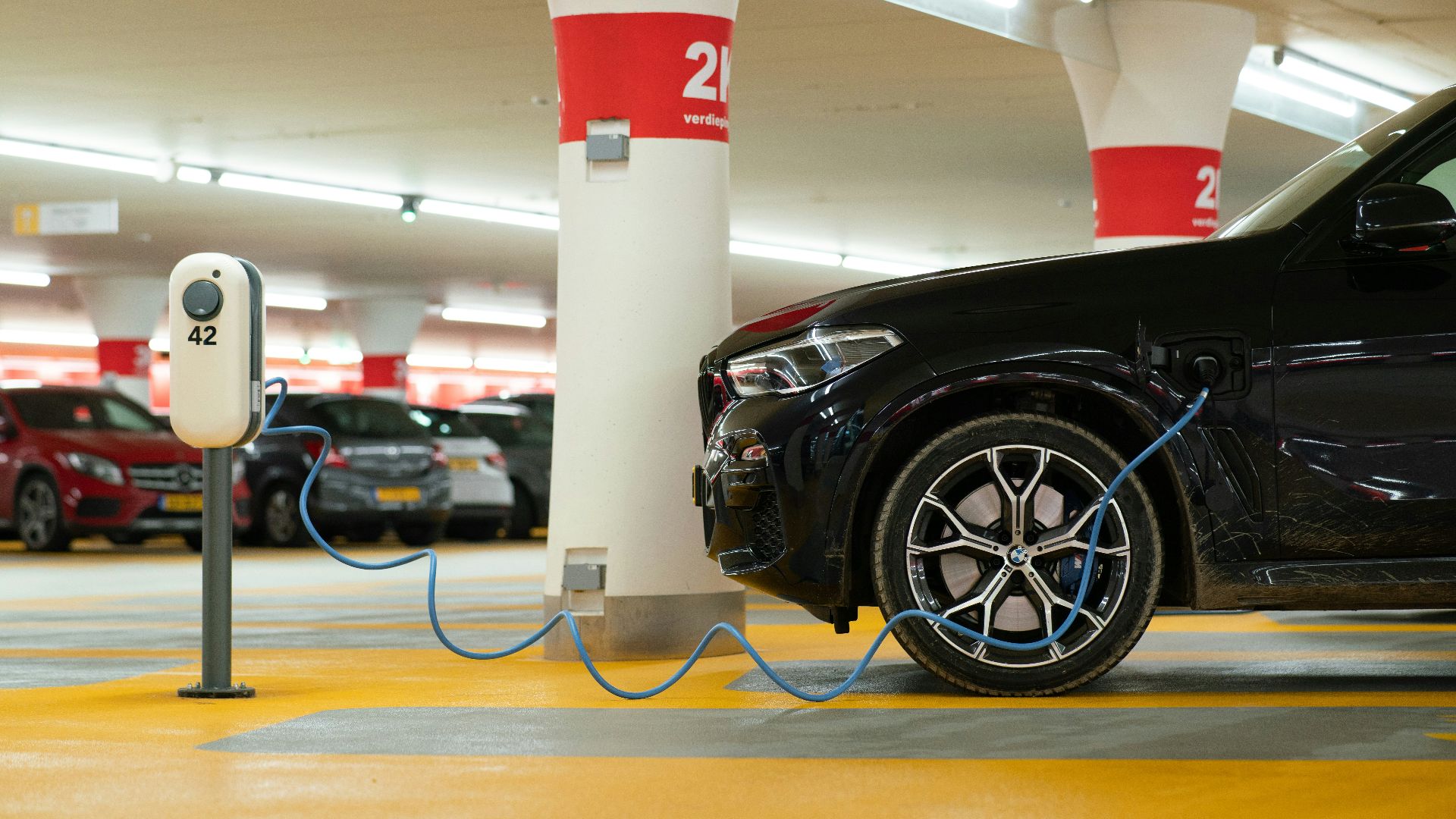 black car in a parking lot