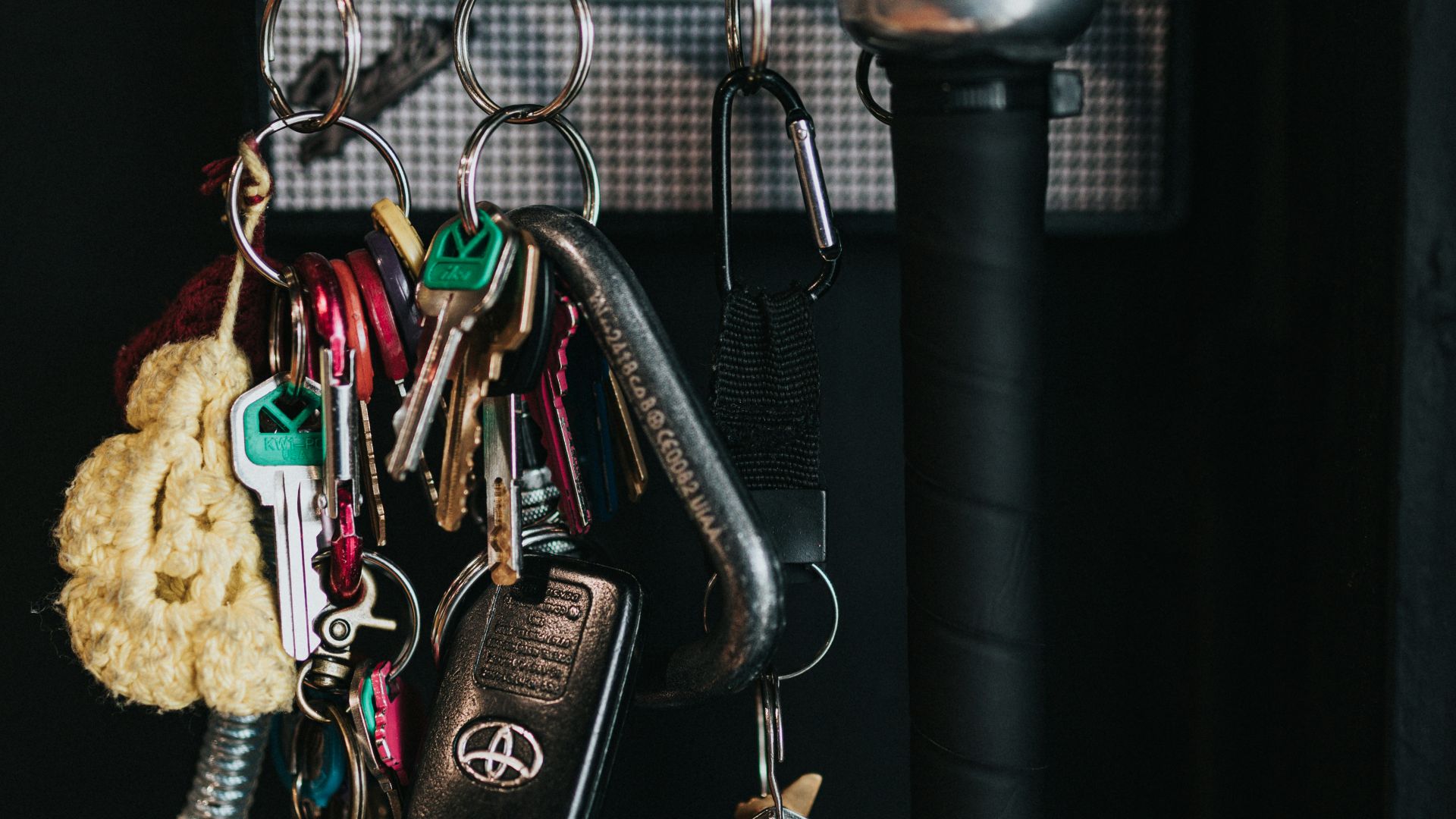 black and silver keys on black textile