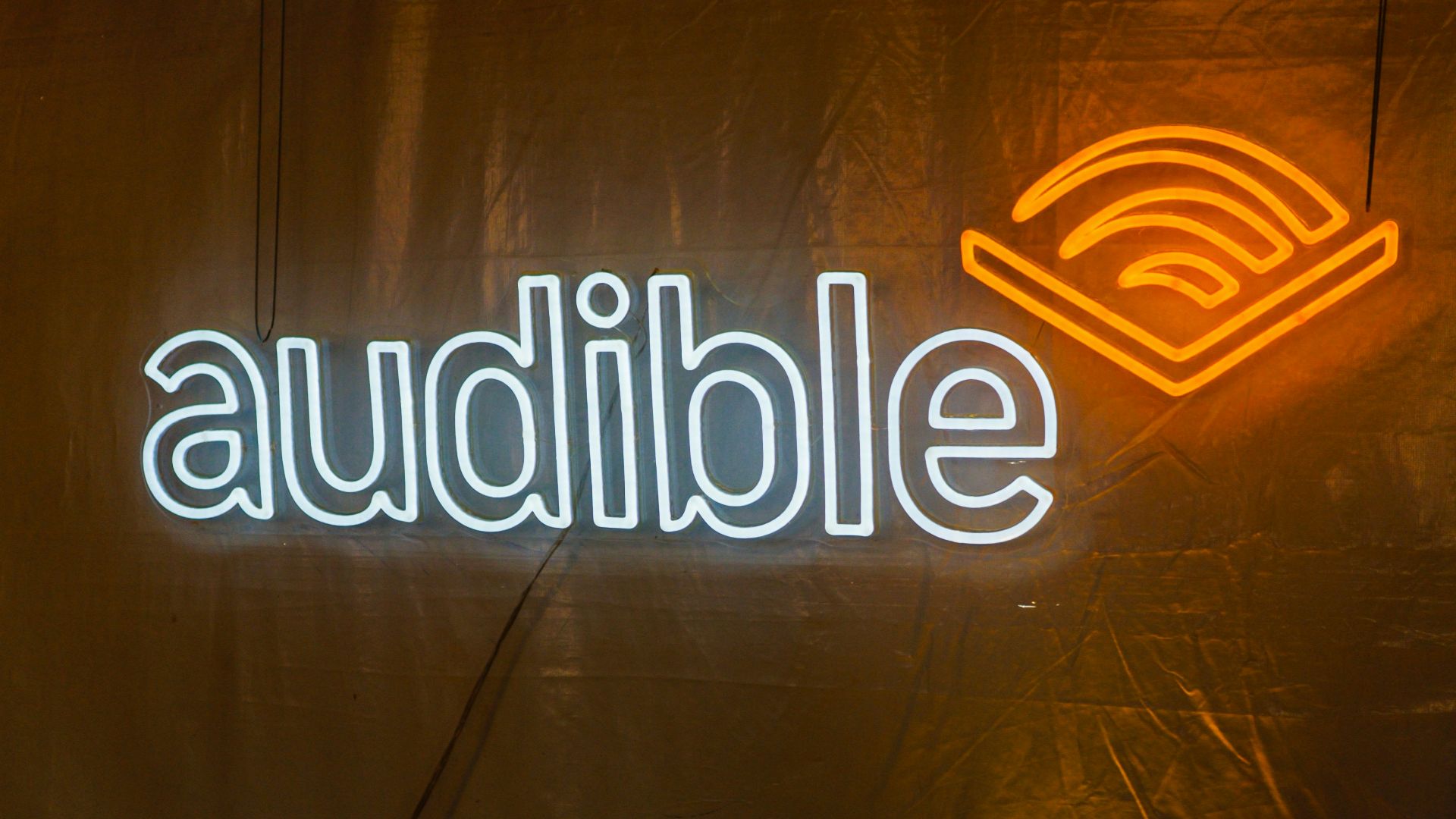 Audible logo illuminated with neon lights