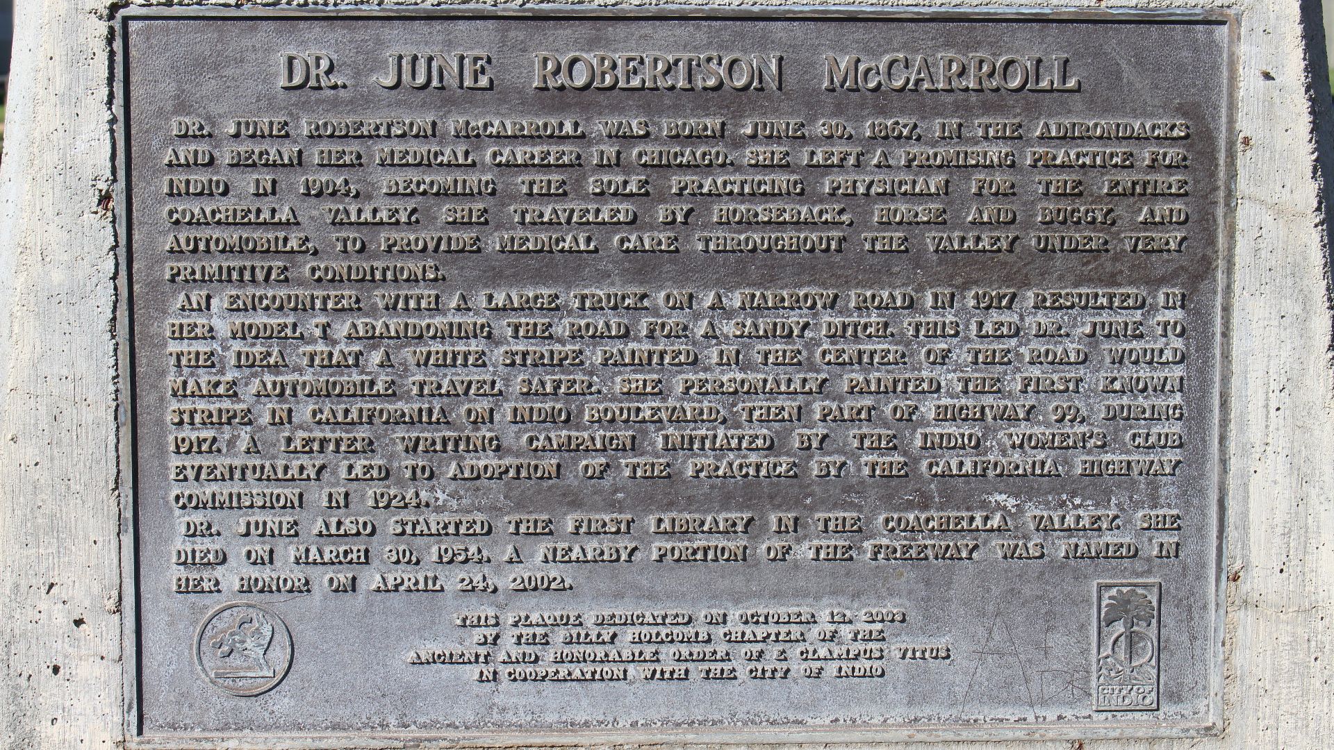 File:Doctor June Robertson McCarroll Memorial Plaque.jpg