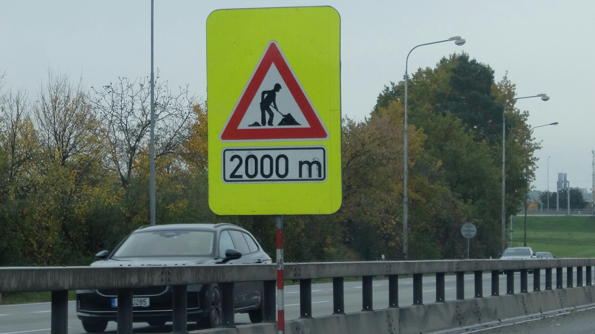 Road work sign with 2000 meters ahead