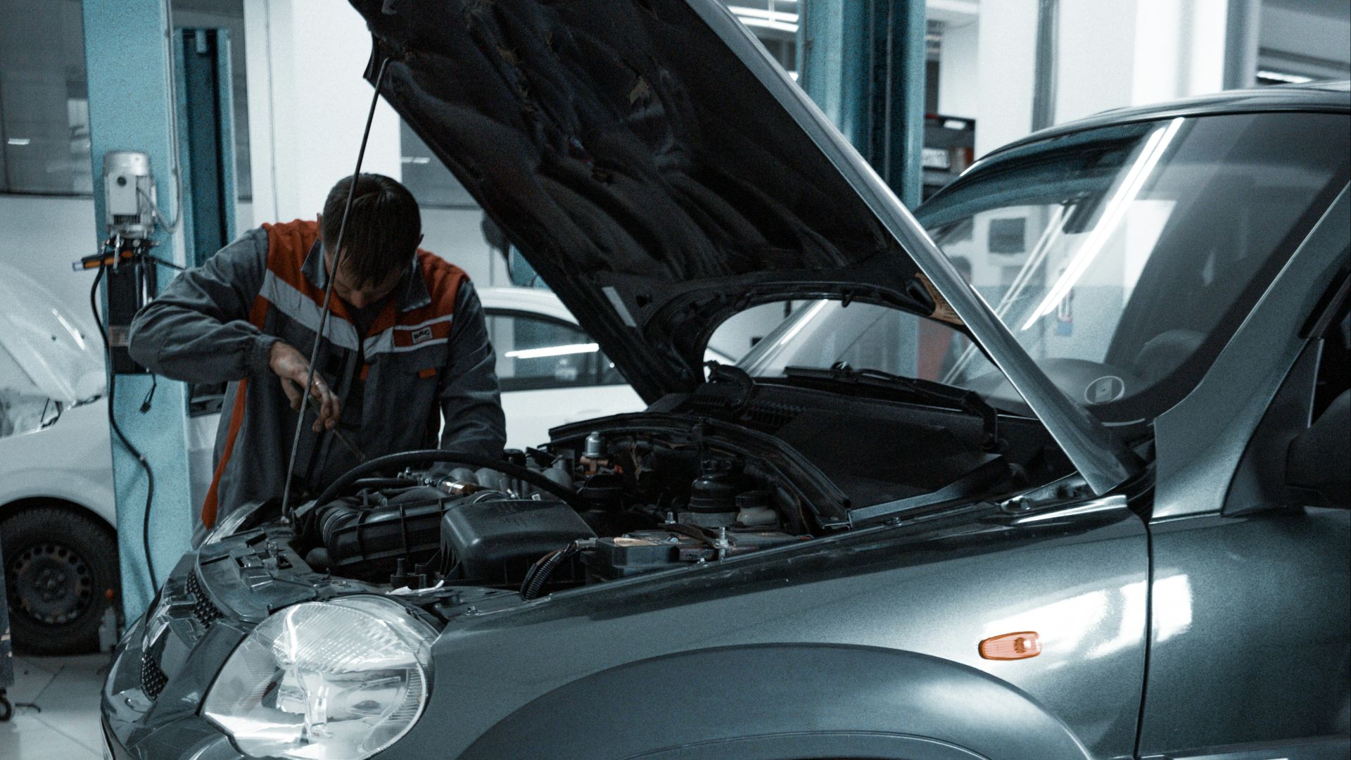 black suv in a garage