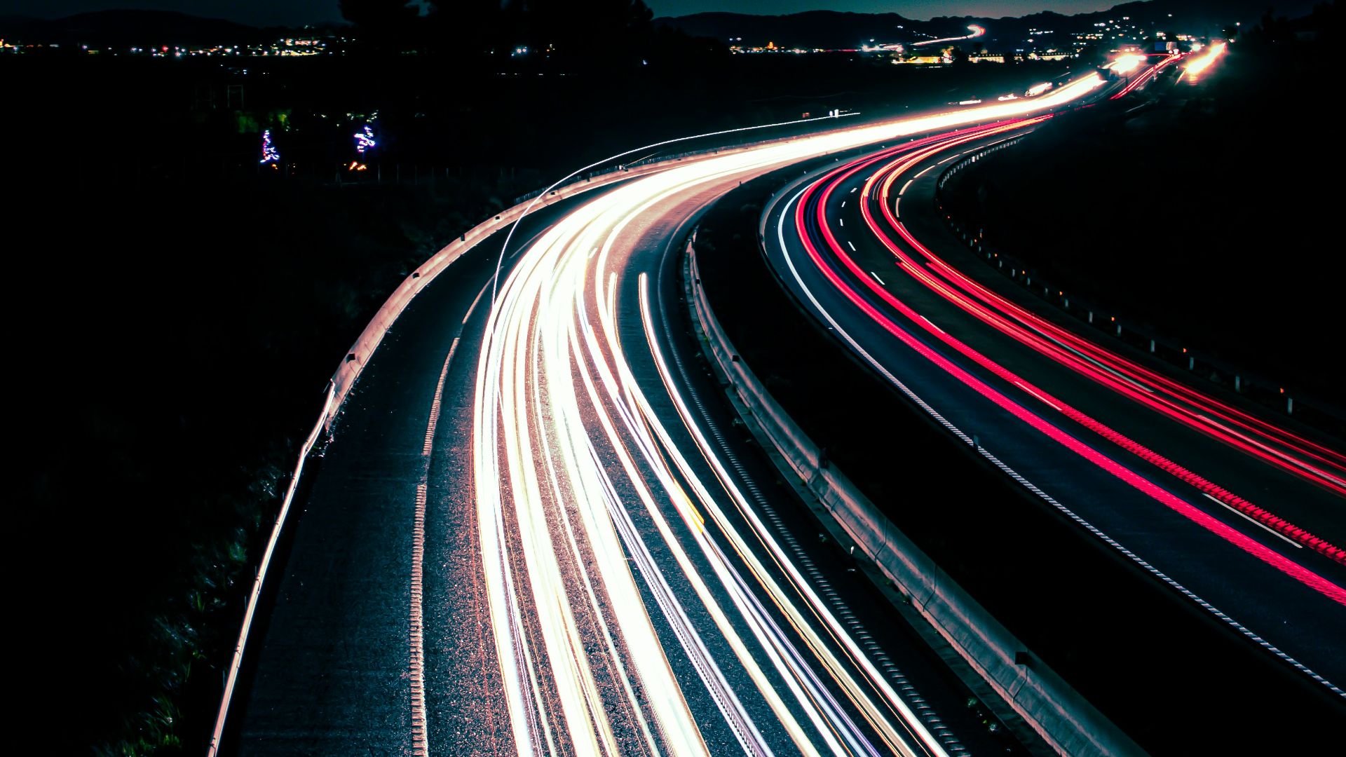 a road with lights at night